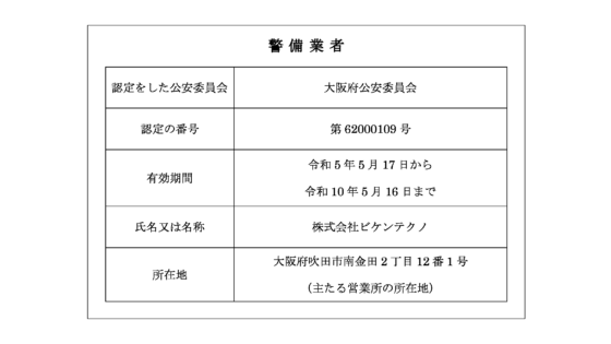 警備業法改正に伴う、警備業標識の掲示のお知らせ